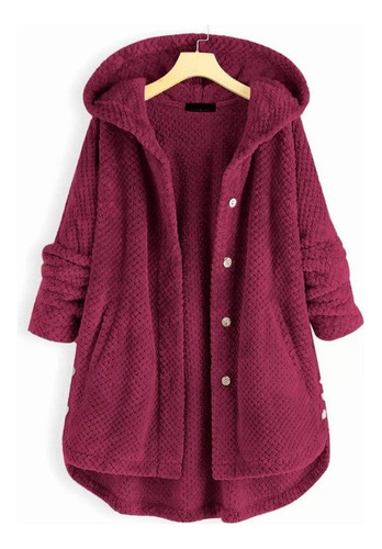 Chaqueta Con Capucha Felpa Con Botones De Talla Grande Mujer