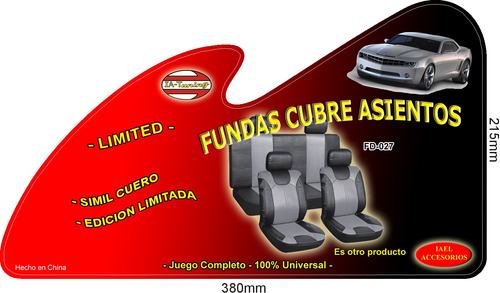 Funda Cubre Asiento Cuerina Auto Universal Completa Limited 
