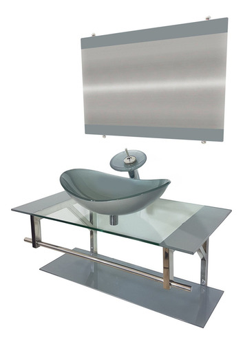 Gabinete De Vidro 90cm Inox Com Cuba Oval Prata Fcwt