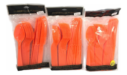 Cubiertos Mix Tenedor Cuchara Cuchillo Naranja P/24 Personas