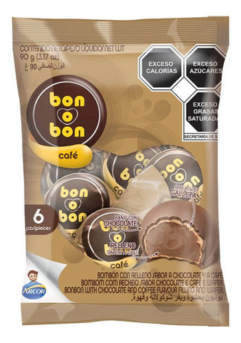 6 Pack Chocolate Relleno Cafe Bon O Bon Arcor 90