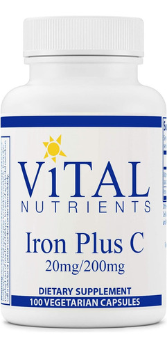 Vital Nutrients Iron Plus C 20 Mg Hierro100 Cápsulas Sabor Sin Sabor