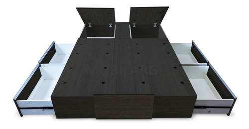 Imagen 5 de 9 de Cama Sommier 2 Plazas Box Con Cajones Corredera Telescopica Y Baulera 160x200 C/ Garantia Mobilarg