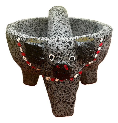 Molcajete Artesanal De Piedra Volcánica 12 Pulgadas Decorado