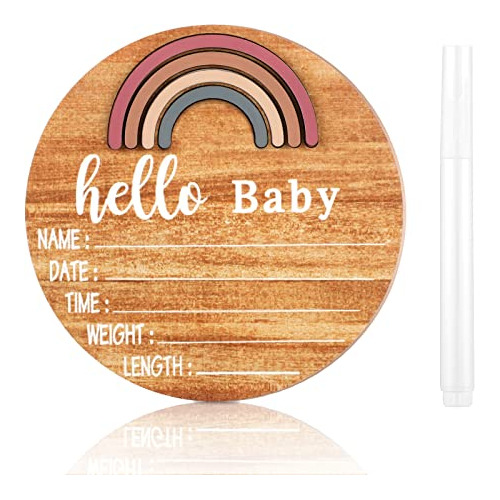 Wooden Baby Birth Announcement Sign Rainbow Baby Name S...