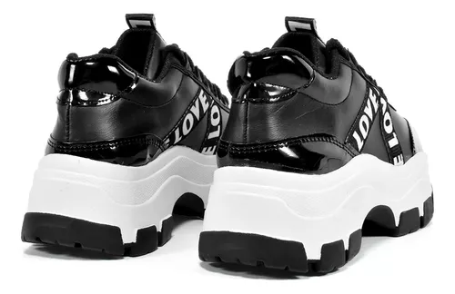 Zapatillas Mujer Plataforma Urbanas Cuero Eco Negro Moscu - $ 17.999,55