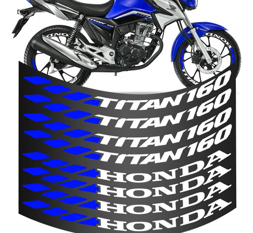 Kit 8 Adesivo Roda Titan 160 Grande Faixa Moto Azul Colante