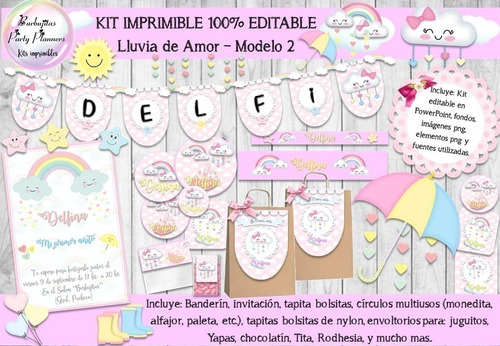 Kit Imprimible Candy Bar Lluvia De Amor Mod.2 100% Editable