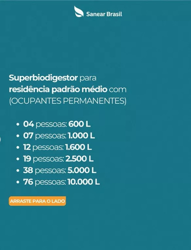 Fossa Biodigestora Tratamento Agua Esgoto Banheiro Sitio Residencia 600 Lts S/ Vala Infiltração Sanear Brasil