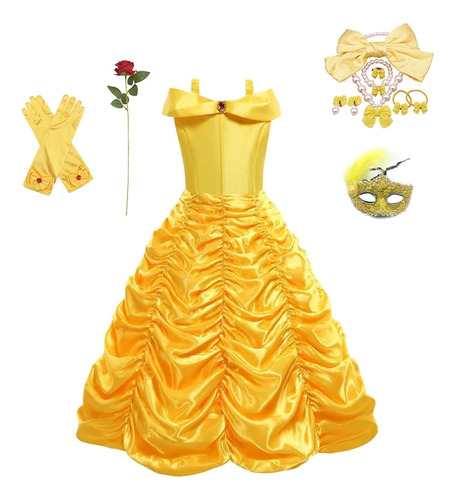 Disfraz De Princesa Bella  Vestido B  Para Niñas Y Niños