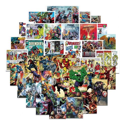 Pack De 50 Stickers Marvel Hulk Capitan America Thor Comic