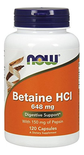 Now Foods Betaine Hcl, 648 Mg, 120 Cápsulas (paquete De 5)