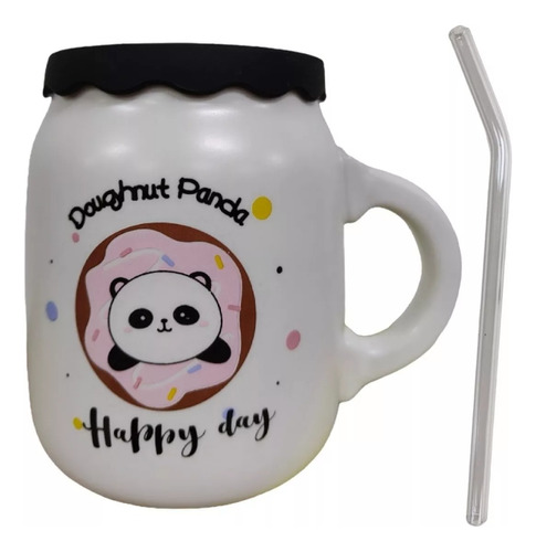 Taza De Panda Con Tapa Y Bombilla Mug Panda Kawai Cute / R&r