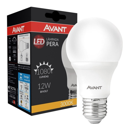 Imagem 2 de 7 de Kit 6 Lâmpadas Led Bulbo Pera Bivolt 12w Luz Amarela Avant
