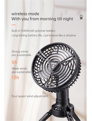 Ventilador De Mesa O Camping Portátil Recargable Con Luz Led