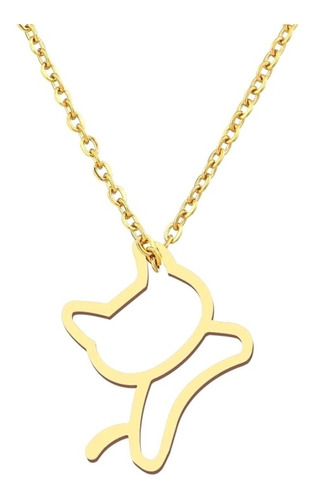 Collar Unisex Gato Gatito Plata Enchapada Oro 18k