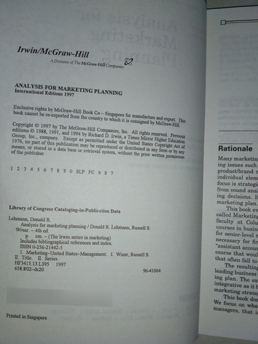 Analysis For Marketing Planning. Lehmann/winer. 4ª Ed, 1997.