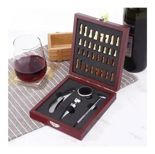 Kit de vinho jogo xadrez com maleta 05 peças. SXQ6603KIT