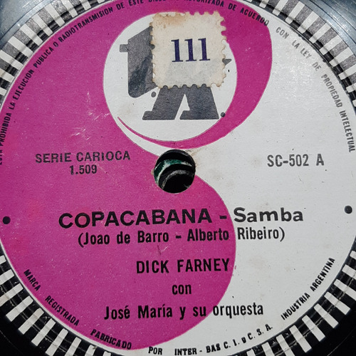 Pasta Dick Farney Con Jose Maria Y Su Orquesta Tk C493