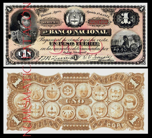 Billete 1 Peso Fuerte Banco Nacional 1873 - Copia 649