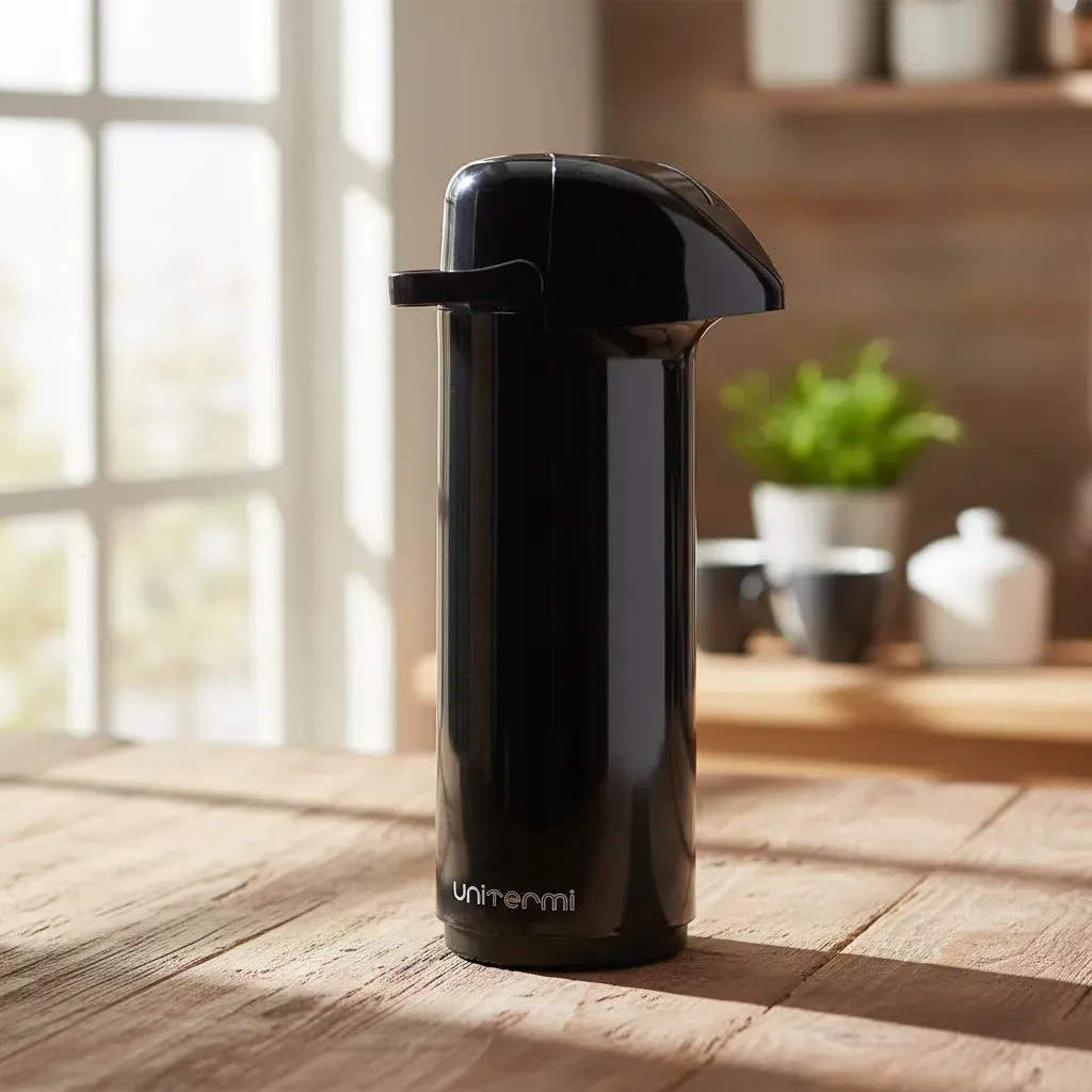 Garrafa térmica Verona de Pressão Ampola de vidro 1L preta Chá Café Unitermi