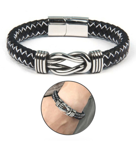 Pulseira De Luxo Masculina Couro Legítimo Símbolo Infinito