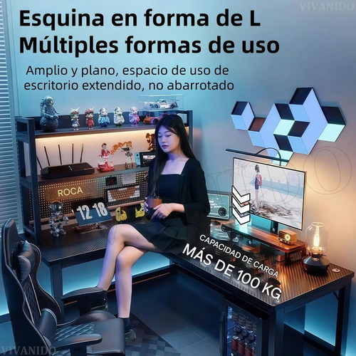 Mesa De Juego Escritorios Computadora L Con 2 Capas Estantes