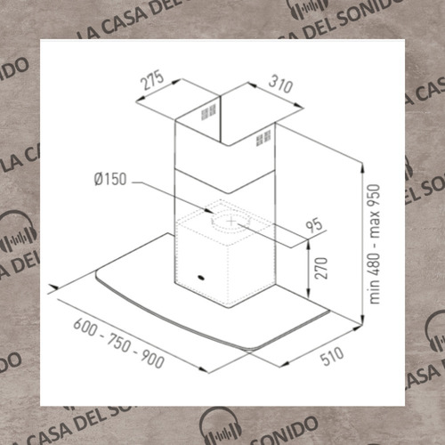 Extractor purificador de cocina TST Tamel ac. inox. de pared 510mm x 750mm plateado 220V