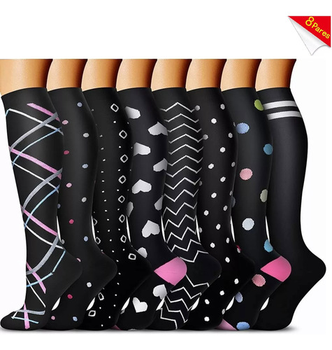 8pares Calcetas De Compresion Hombre Mujer Calcetines Largas