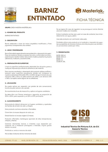 Barniz Entintable Color Nogal Americano 250 Ml Mm95702