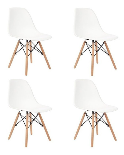 Set Silla Garden Life Eames - 4 Unidades Estructura de la silla Marrón claro Asiento Blanco Diseño de la tela Liberty