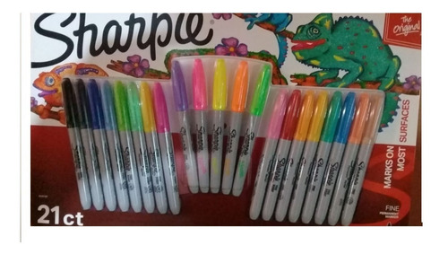 Marcadores Sharpie X 21 Unidades Incluye 5 Marcadores Neón