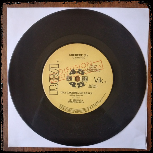 Chebere - Una Lagrima No Basta - Arg 1982 Rca Vinilo Single