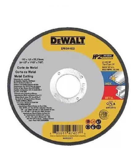 Combo 10 Disco De Corte Amoladora 115mm Dewalt Dw84402 Metal