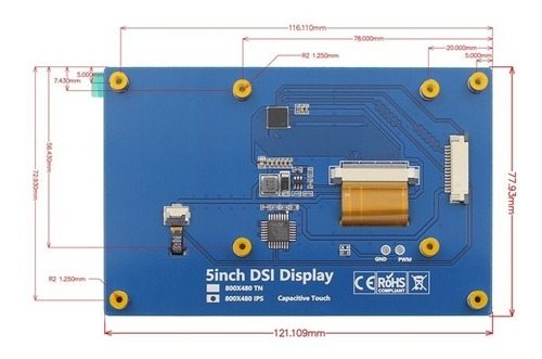 Pantalla Táctil De Interfaz Dsi De 5  Para Raspberry Pi