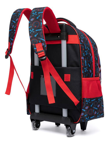 Mochila Rodinha Com Estojo E Lancheira Infantil Escolar Cor Preto Desenho Do Tecido Carros
