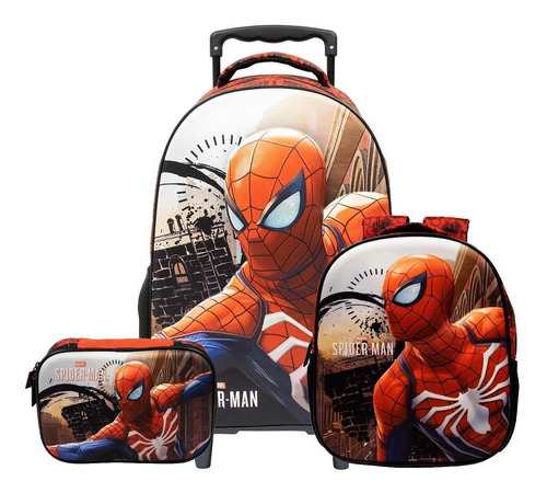 Kit Mochila De Rodas Spider Man Se Com Lancheira E Estojo