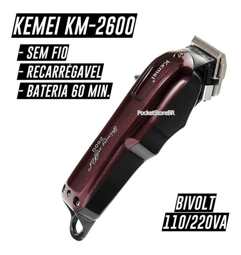 Máquina Cortar Cabelo Profissional Sem Fio Kemei Km-2600