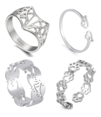 Imagen 1 de 6 de Anillo Ajustable Mujer Piscis Huellas Alas Zorro Acero Plata