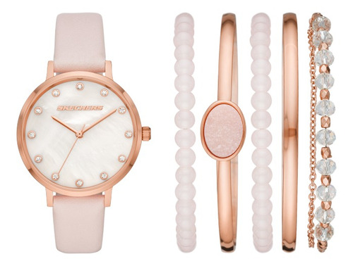 Reloj de pulsera Skechers SR9034, analógico, para mujer, con correa de silicona color rosa y hebilla simple