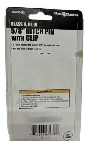 Imagen 2 de 2 de Pasador De Enganche De 5/8 Con Clip