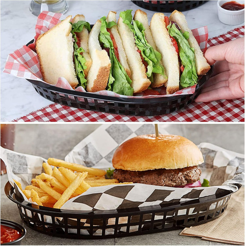 Plato Canasta Fast Food Ovalada Alitas Papas 27 Cm 12 Color Negro Lisa