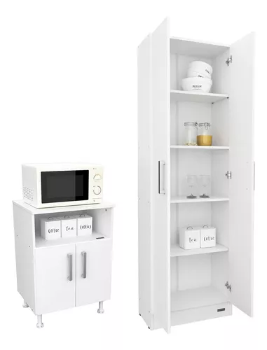 Combo mueble microondas más organizador despensero blanco