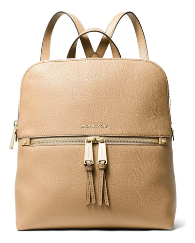 Michael Kors Rhea Zip Mochila Mediana Y Delgada, Camel