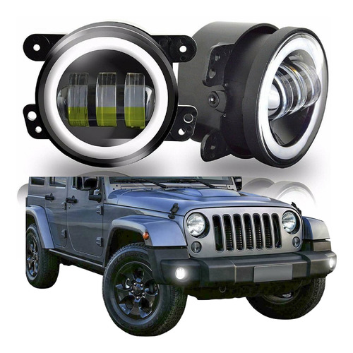 Juego Faros Led Niebla Con Ojos De Angel Jeep Dodge Chrysler