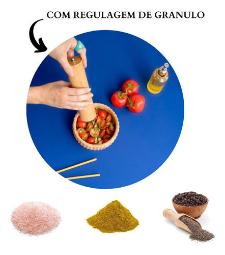 Moedor De Pimenta Bambu E Cerâmica Com Regulagem De Grãos
