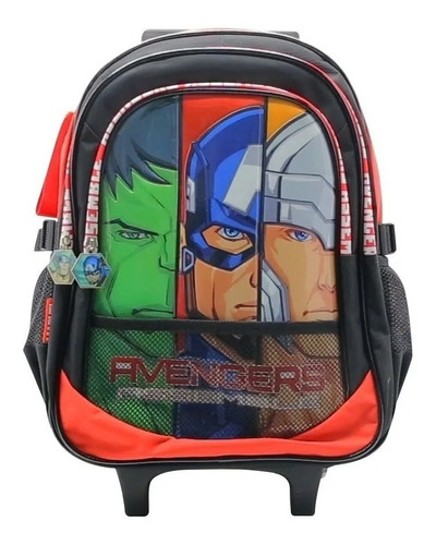 Mochila Con Carro Avengers Vengadores Spiderman 16 Pulgadas Color Rojo Diseño de la tela Estampado