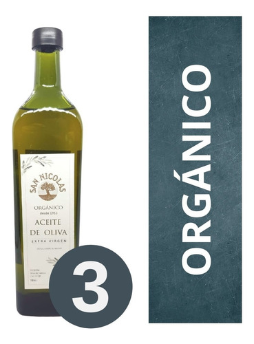 Aceite De Oliva Orgánico San Nicolás 3 X 1 Litro