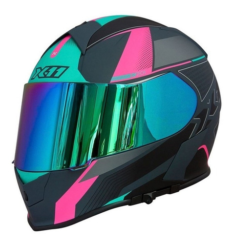 Capacete X11 Revo Pro Flagger Verde Fosco C/ Óculos Solar Cor Rosa Tamanho do capacete 58