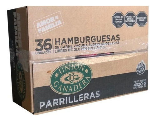 36 Hamburguesas Union Ganadera X120g + Fargo + Aderezo